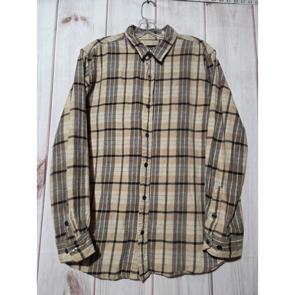 Pacsun Flannel Long Sleeve Button Up Shirt Men's Size‎ L Beige Plaid Casual
